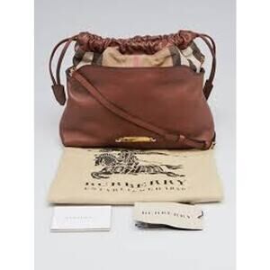NWT BURBERRY Brown Ochre Leather and Check Canvas Little Crush Crossbody Bag